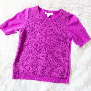 Hot Pink Short Sleeve Rose Lace Front Women's Blouse
